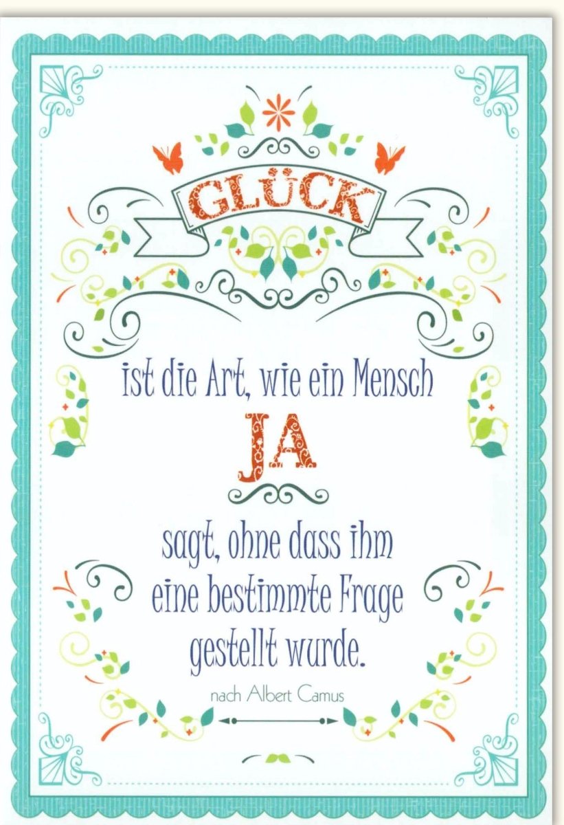 Geburtstags - Doppelkarte mit Albert Camus Zitat, Farbenfrohe Glückwunschkarte, Dekorative Spruchkarte, Geschenk voller Positivität & Lebensfreude