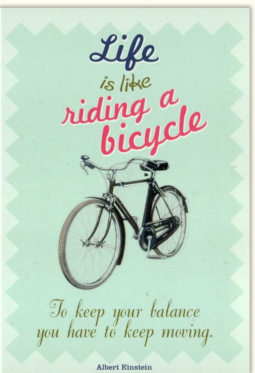 Geburtstags - Doppelkarte mit Albert Einstein Zitat "Leben ist wie Fahrradfahren" - Inspirierende Grußkarte für Motivation und Weisheit, Retro Vintage Design, Ideal für Glückwünsche & Ermutigung, Papeterie Geschenkidee