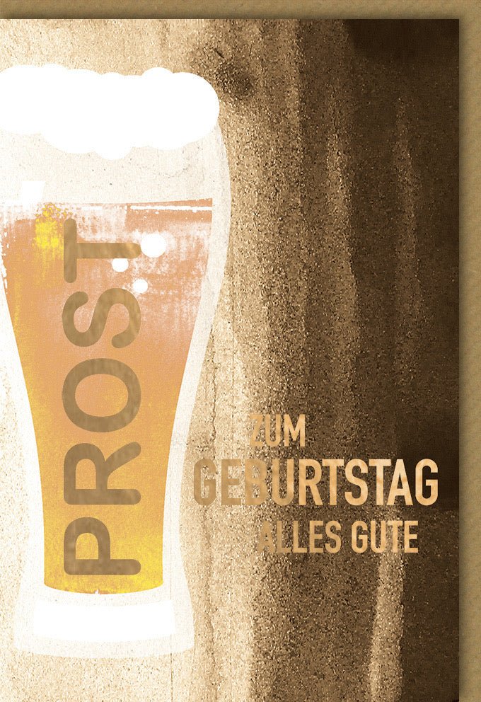 Geburtstags - Doppelkarte mit Bier - Motiv | Vintage Rustikal Prost Design | Glückwunschkarte zum Anstoßen & Feiern | Cheers Gratulationskarte