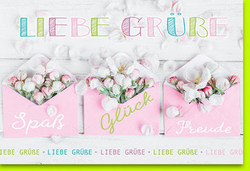 Geburtstags - Doppelkarte mit Blumenmotiv – Herzliche Glückwünsche & Liebe Grüße, Bunte Fröhliche Postkarte mit Holz - Hintergrund, Handschriftlichem Design für Feier & Überraschungsgeschenk