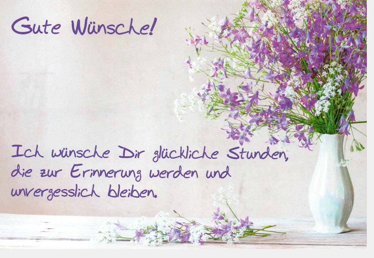 Geburtstags - Doppelkarte mit Blumenvase - Motiv - Glückwünsche & Spruch für Stunden Glücklicher Feier - Grußkarte mit Textbotschaft, Schriftzug & Blumen für Freude am Festlichkeitstag