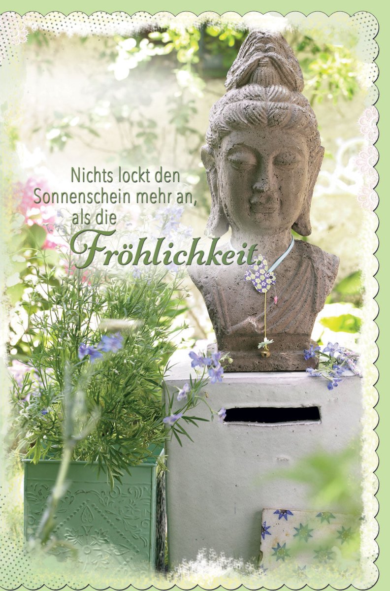 Geburtstags - Doppelkarte mit Buddha & Blumenmotiv - Fröhliche Glückwunschkarte für Natur - und Sonnenschein - Liebhaber, Positiver Optimismus für jeden Anlass, Feier & Festlichkeit, Umschlag inklusive
