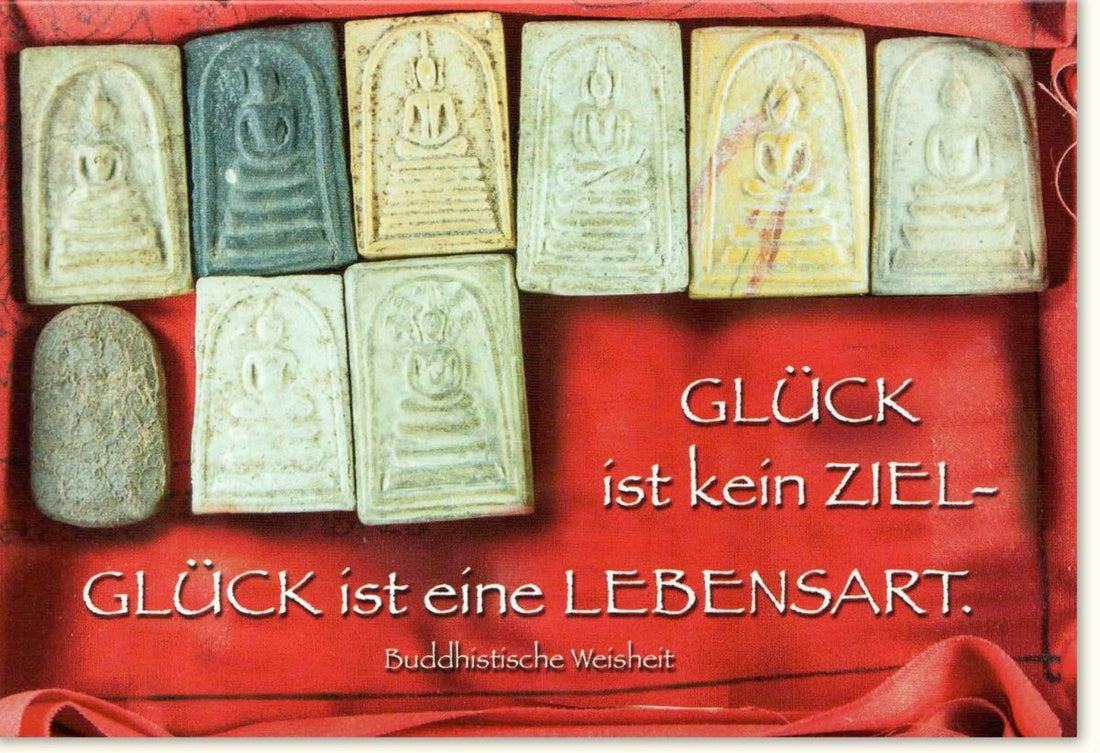 Geburtstags - Doppelkarte mit Buddha - Weisheit: Inspirierende Glückwunschkarte, Rote Steine Design, Positiver Spruch zur Lebensart & Zielsetzung, Motivationsgeschenk mit Textbotschaft für jeden Anlass