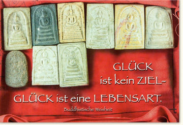 Geburtstags - Doppelkarte mit Buddha - Weisheit: Inspirierende Glückwunschkarte, Rote Steine Design, Positiver Spruch zur Lebensart & Zielsetzung, Motivationsgeschenk mit Textbotschaft für jeden Anlass
