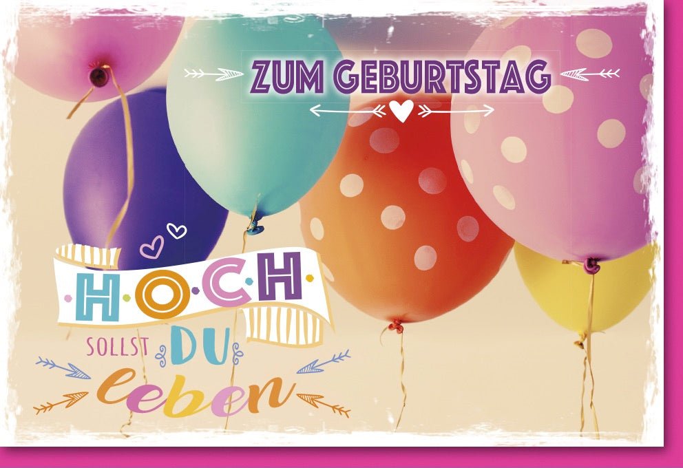 Geburtstags - Doppelkarte mit bunten Ballons – Fröhliche Glückwunschkarte, Festliche Gratulation & Jubiläums - Celebration Cheers