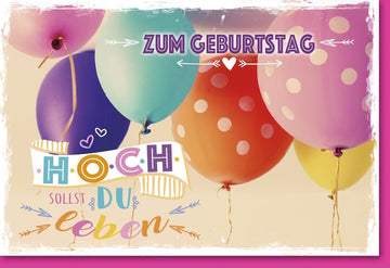 Geburtstags - Doppelkarte mit bunten Ballons – Fröhliche Glückwunschkarte, Festliche Gratulation & Jubiläums - Celebration Cheers