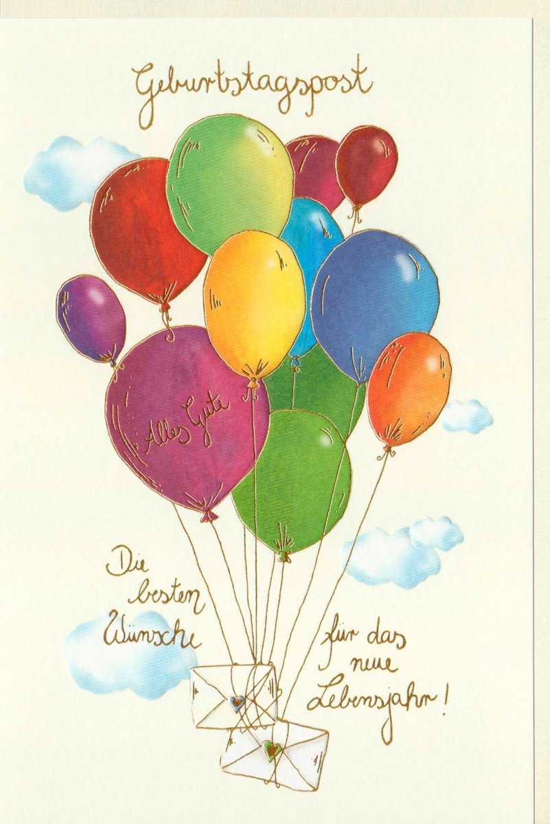 Geburtstags - Doppelkarte mit bunten Luftballons – Glückwunschkarte "Alles Gute" für jedes Lebensjahr, Feier & Gratulation