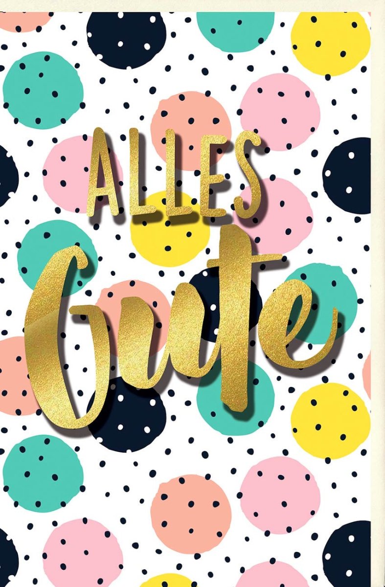 Geburtstags - Doppelkarte mit bunten Punkten und Goldschrift - Alles Gute zum Jubiläum, Feierliche Gratulationskarte