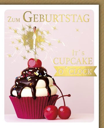 Geburtstags - Doppelkarte mit Cupcake - Motiv | Glückwunsch Feier | Süße Schokolade & Kirschen | Festlicher Geburtstagsgruß & Jubiläum Celebration