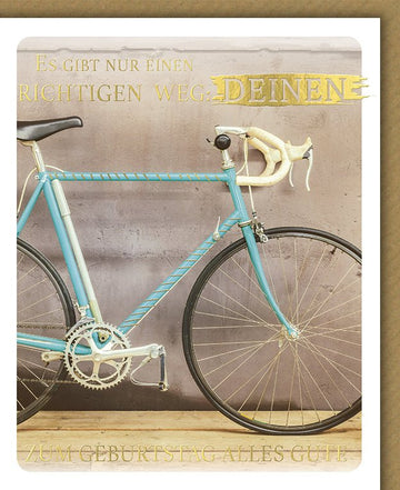 Geburtstags - Doppelkarte mit Fahrrad - Motiv im Vintage - Stil - Inspirierender Spruch für Motivation und Wegweisung, Ideal zur Gratulation