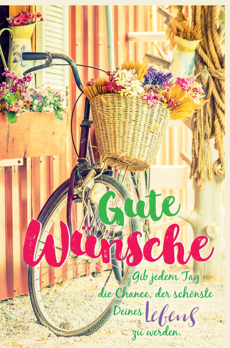 Geburtstags - Doppelkarte mit Fahrrad und Blumenmotiv - Farbenfrohe Vintage Grußkarte für Lebensfreude, Dekoration & Geschenk - Ideal für Frühling & Sommer Feiern