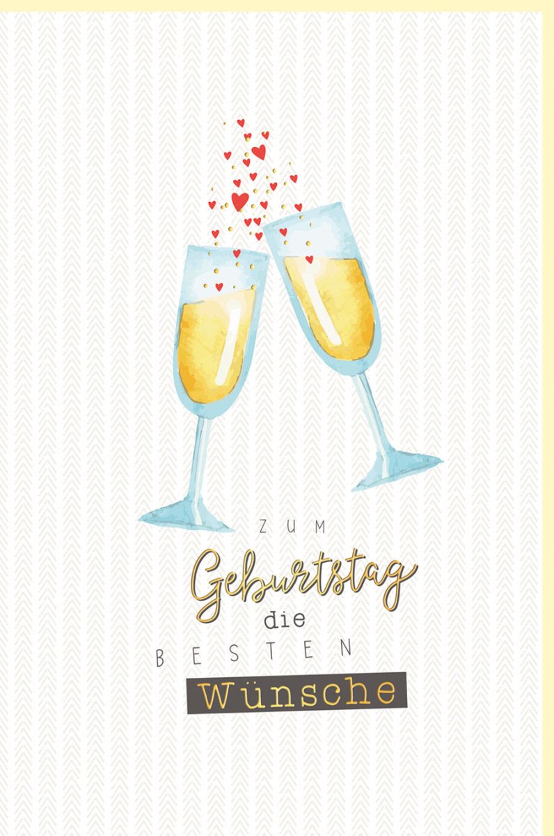 Geburtstags - Doppelkarte mit Goldfolie und Sektgläsern - Elegantes Design zum Anstoßen, Herzchen & Festliche Cheers - Gratulation für Jubiläen