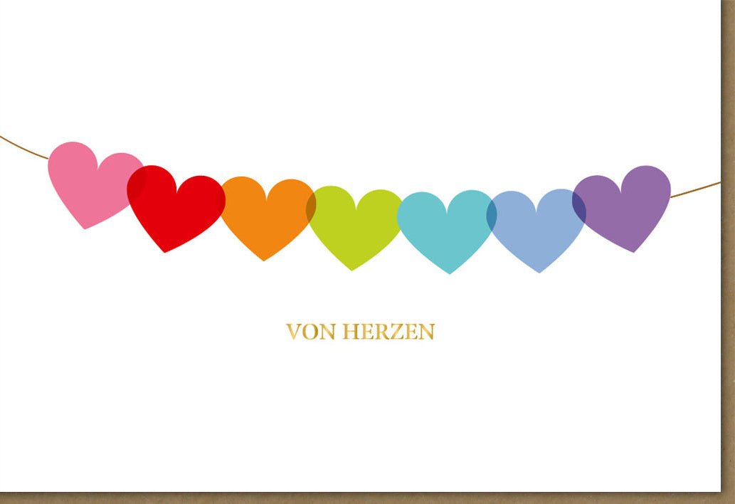 Geburtstags - Doppelkarte mit Herz - Girlande – Liebevolle Glückwünsche, Bunte Farbenfrohe Design Papeterie, Hochwertige Gratulationskarte für Familie & Freunde, Trendiges Kreatives Motiv auf Beigem Hintergrund