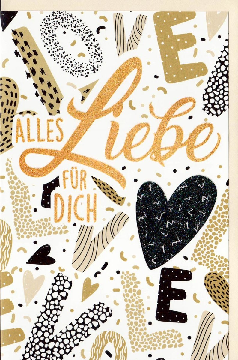 Geburtstags - Doppelkarte mit Herzlichen Glückwunsch - Muster in Gold, Schwarz & Weiß - Liebevolle Grußkarte mit Gelb - Dekoration