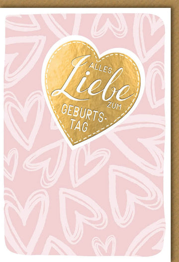 Geburtstags - Doppelkarte mit Liebe - Elegante Glückwunschkarte, Herzlichen Glückwunsch, Herz - Design in Rosa & Gold Folienprägung, Hochwertige Grußkarte