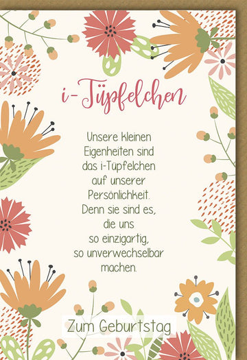 Geburtstags - Doppelkarte mit liebevollem Spruch: Persönliche Glückwünsche, Blumen Vintage Design, Unverwechselbar
