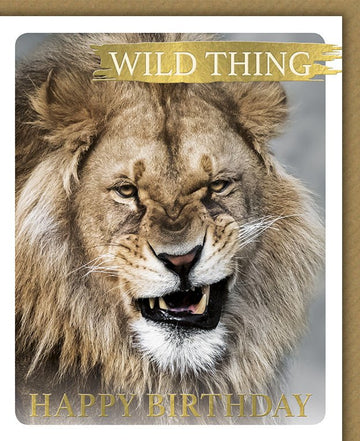 Geburtstags - Doppelkarte mit Löwenmotiv – Lustige "Wild Thing" Happy Birthday Grußkarte, Tier - Humor & Spaß Gratulationsspruch