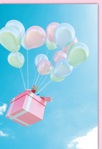 Geburtstags - Doppelkarte mit Luftballons: Blanko Grußkarte für Feier & Einladung, Öko - Freundlich Plastikfrei, Himmel - Motiv in Pastellfarben, Ideal als Überraschung & Glückwunsch, Für Kinder & Erwachsene, Rosa & Blau