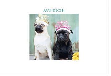 Geburtstags - Doppelkarte mit Mops - Motiv: Lustige Hunde Happy Birthday Grußkarte, Witzige Tierische Geburtstagsgrüße