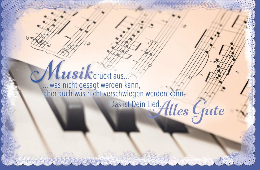 Geburtstags - Doppelkarte mit Musiknoten & Klaviermotiv - "Alles Gute" für besondere Gefühle und unausgesprochene Worte, Ideal als Geschenk & Gratulation
