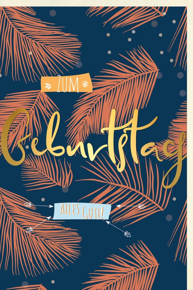 Geburtstags - Doppelkarte mit Palmen & Goldfolie – Elegantes Design in Dunkelblau für Festliche Glückwünsche – Moderne Papeterie