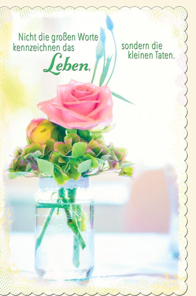 Geburtstags - Doppelkarte mit Rose & Lebensweisheit - Elegante Glückwunschkarte, Schlichtes Design, Liebevolle Textbotschaft für Jubiläum & Feier