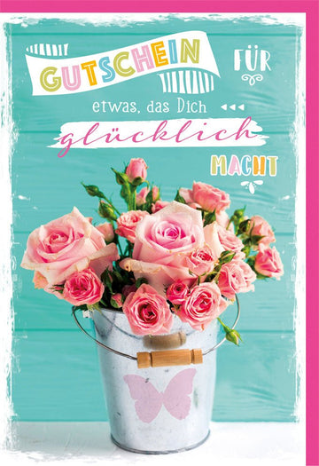 Geburtstags - Doppelkarte mit Rosenmotiv – Gutschein für besondere Momente, Liebe & Freude, Voucher zum Schenken