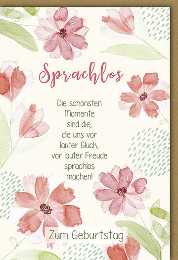 Geburtstags - Doppelkarte mit Spruch: Elegante Glückwunschkarte für Erwachsene Frauen, Blumenmuster in Rosa & Grün, Handschriftliche Schriftart, Floral Design in Pastellfarben – Feierlicher Moment voller Freude & Glück