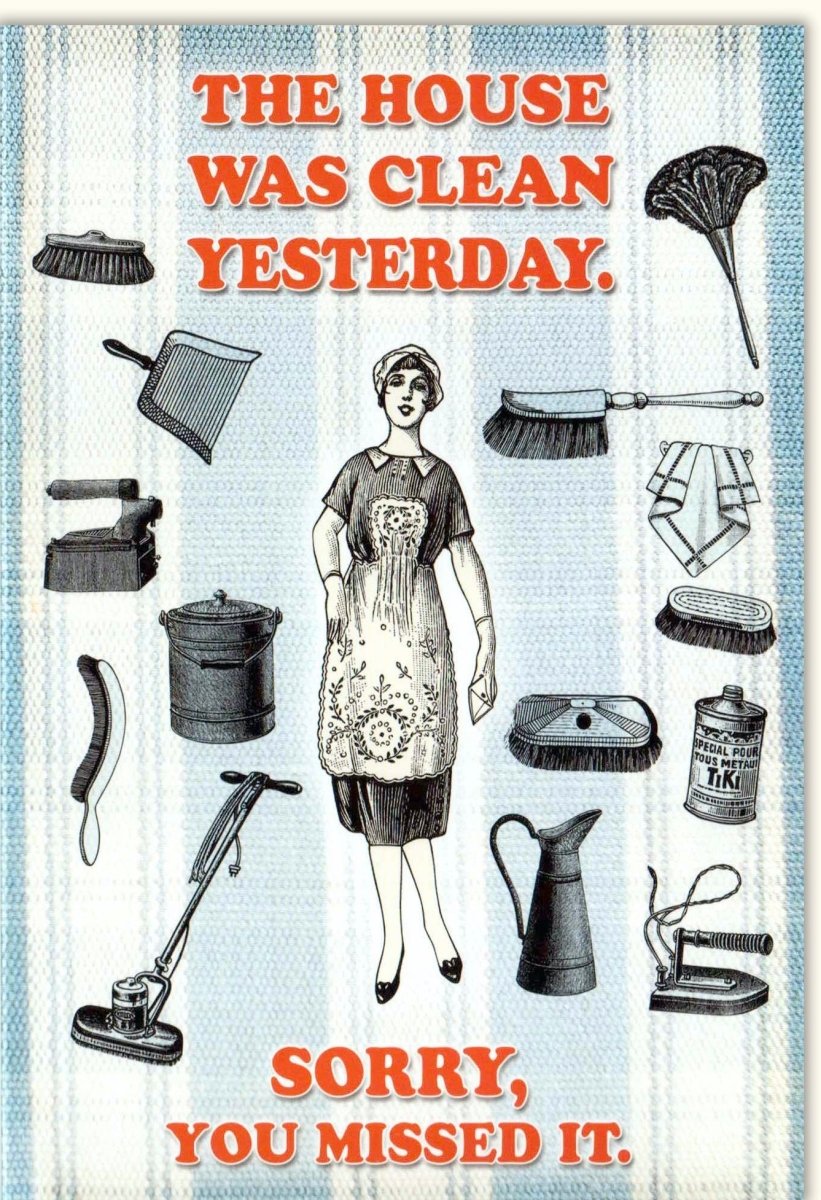 Geburtstags - Doppelkarte mit Spruch | Lustige Retro Grußkarte für Haushalt & Sauberkeit | Witziges Geschenk mit Vintage Charme | Deko - Scherzartikel zum Thema Putzen Verpasst | Spaßige Karten für jeden Anlass