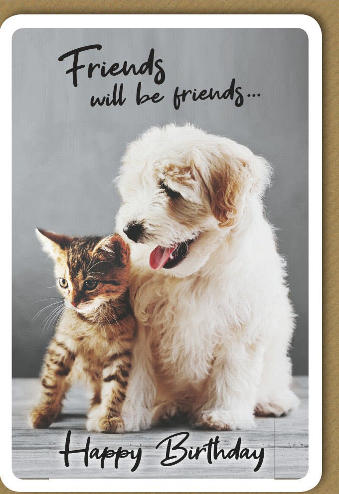 Geburtstags - Doppelkarte mit Tiermotiv: Niedliche Hund & Katze, Herzliche Glückwunschkarte für Freunde