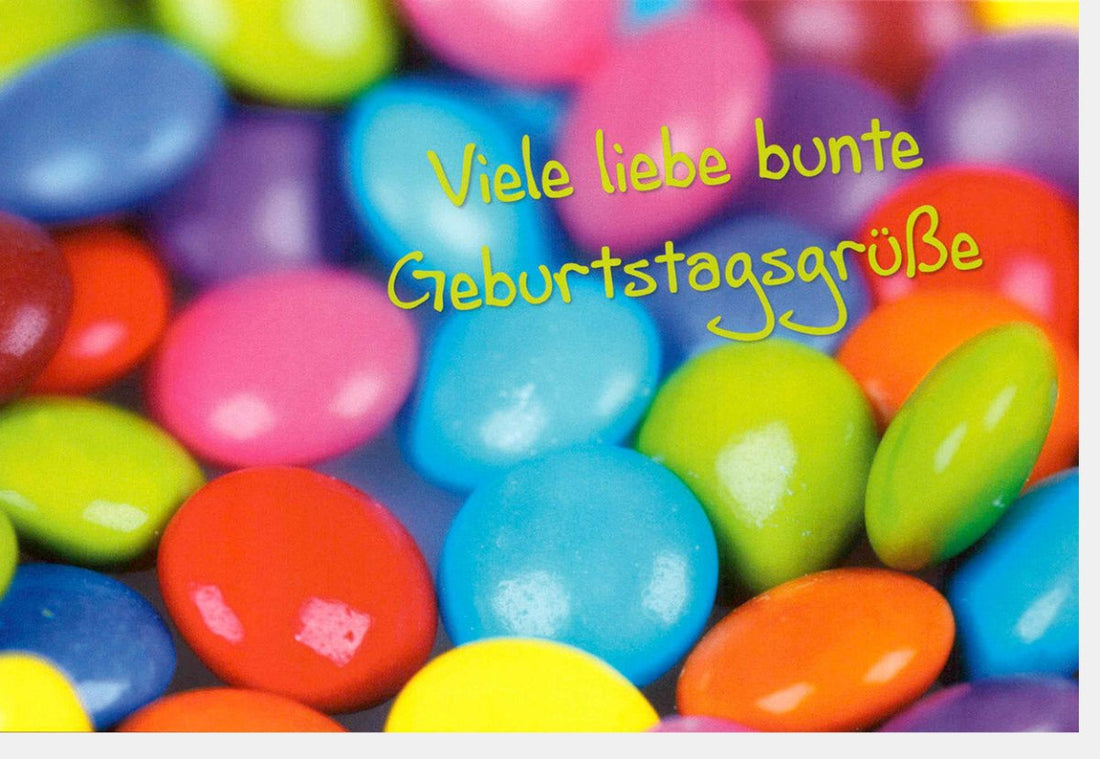 Geburtstags - Doppelkarte mit Umschlag – Farbenfrohe Glückwunschkarte zum Geburtstag, Bunte Grüße, Happy Birthday Karte mit Spruch, Festliche Gratulation, Colorful Wishes – Ideal für Jede Feier