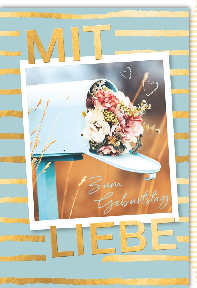 Geburtstags - Doppelkarte mit Vintage Blumen Design, Herzlichen Glückwunsch in Pastellfarben & Handlettering Liebe