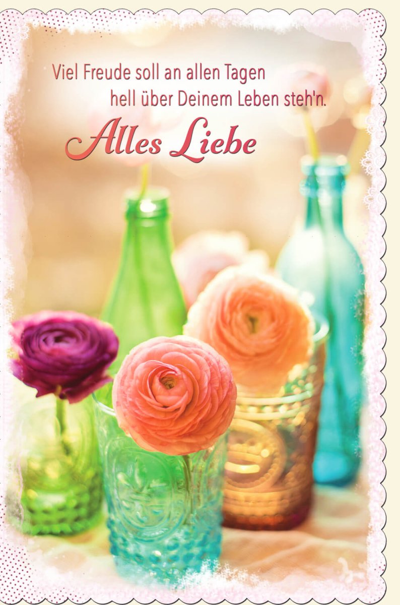 Geburtstags - Doppelkarte mit Vintage Blumenstrauß - Design – Liebevolle Glückwünsche, Farbenfrohe Herzlichkeit & Dekoration