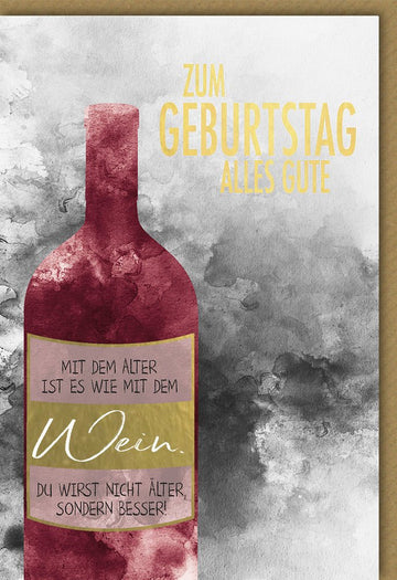Geburtstags - Doppelkarte mit Weinflasche - Alter & Weisheit Design, Stilvolle Vintage Glückwunschkarte, Humorvolle Gratulation zum Geburtstag