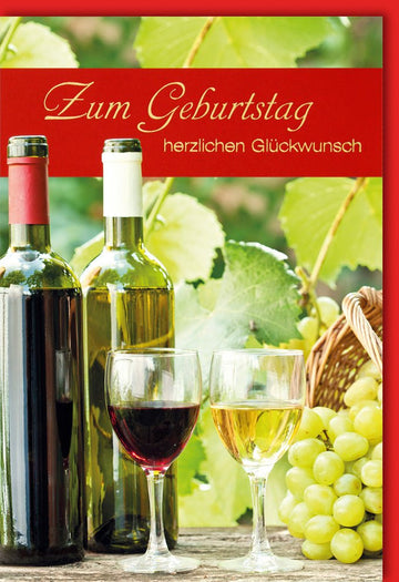 Geburtstags - Doppelkarte mit Weinmotiv: Elegante Vintage Glückwunschkarte, Rot - & Weißwein Design, Stilvoller Toast zur Feier