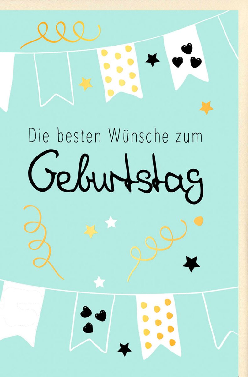 Geburtstags - Doppelkarte mit Wimpelkette & Sternen – Bunte Konfetti Party - Design, Jubiläums - Gratulationskarte für Festliche Anlässe