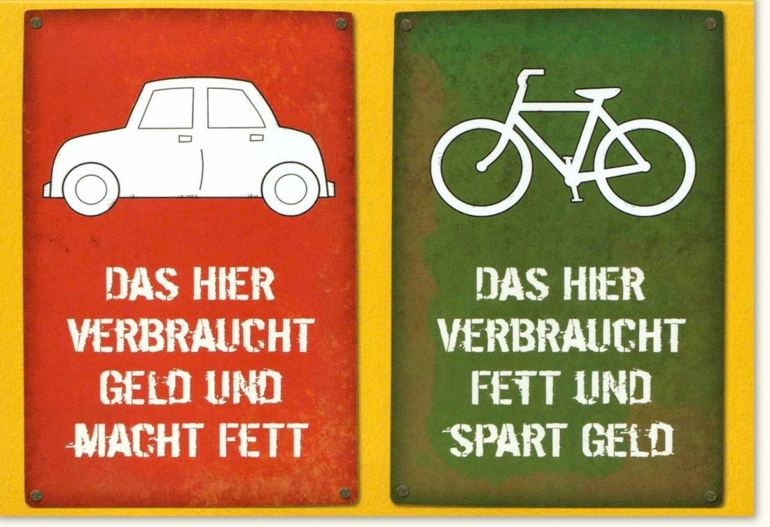 Geburtstags - Doppelkarte mit Witz: "Auto vs. Fahrrad" - Ökologisch, Humorvoller Spruch, Energieeffizient & Gesund - Lustige Grußkarte für Sport & Fitness Fans, Robust & Farbenfroh, Motivierendes Lifestyle Design