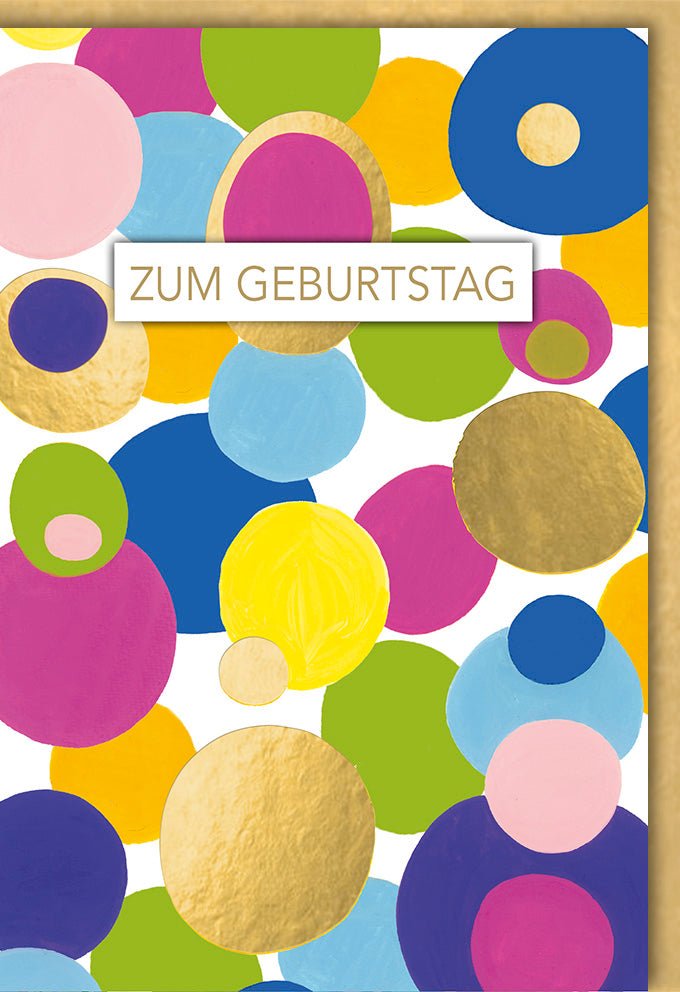 Geburtstags - Doppelkarte Premium: Bunte Punkte & Goldene Akzente, Hochwertige Gratulationskarte für Erwachsene, Jugendliche & Kinder - Stilvolle Happy Birthday Grußkarte zum Feiern, Persönlich Handgeschrieben für Freunde & Familie