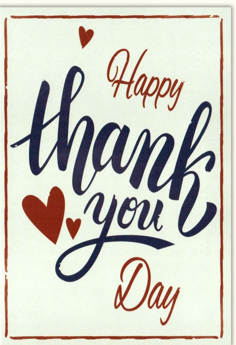 Geburtstags - Doppelkarte "Thank You Day" - Dankeskarte mit Herz & Liebe Schriftzug, Handschriftliche Grußkarte für Wertschätzung, Freundschaft & Beziehung, Perfektes Geschenk zum Danke Sagen