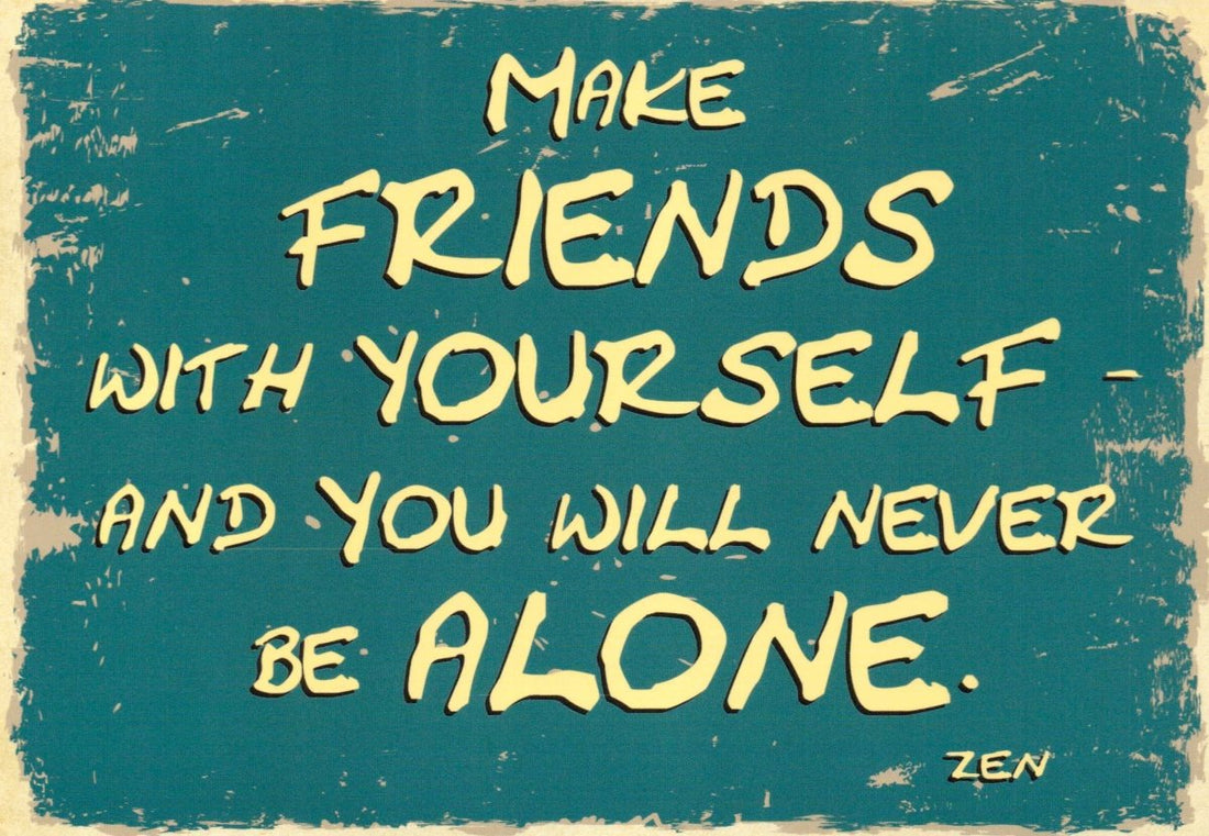 Geburtstags - & Freundschafts - Postkarte mit inspirierenden englischen Sprüchen - Selbstliebe & Motivation, Zen - Mindfulness für inneren Frieden, Vintage Retro Wandkunst, Schreibwaren Geschenk zur Selbstakzeptanz & Alleinsein