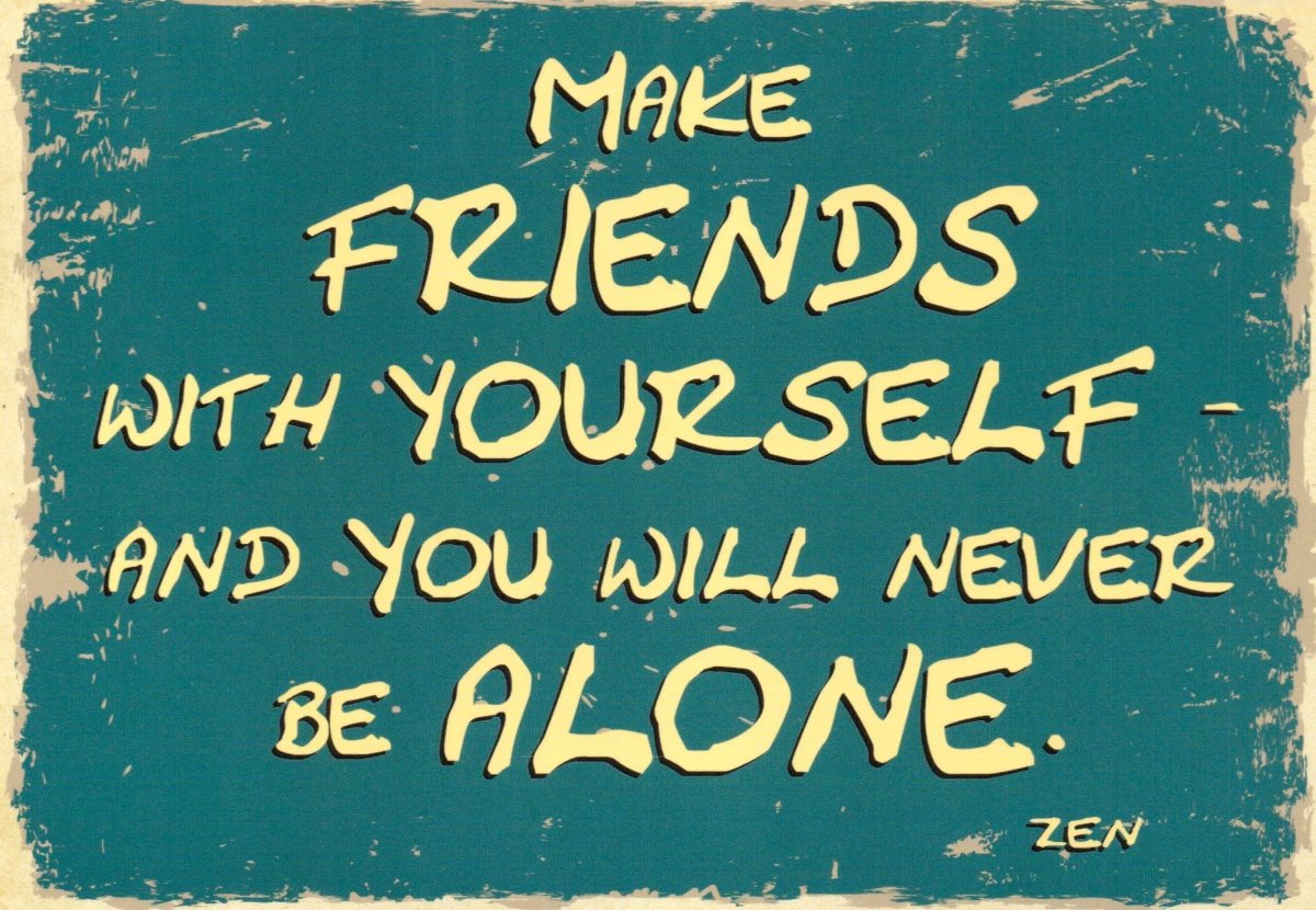 Geburtstags - & Freundschafts - Postkarte mit inspirierenden englischen Sprüchen - Selbstliebe & Motivation, Zen - Mindfulness für inneren Frieden, Vintage Retro Wandkunst, Schreibwaren Geschenk zur Selbstakzeptanz & Alleinsein