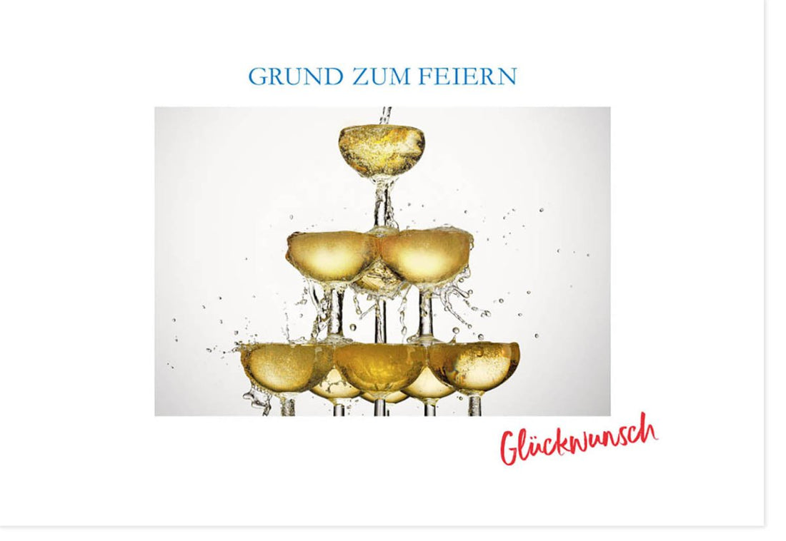 Geburtstags - & Jubiläums - Doppelkarte - Glückwunsch mit Sektgläsern, Anstoßen, Toast für Festlichkeiten & Neujahr Celebration Cheers