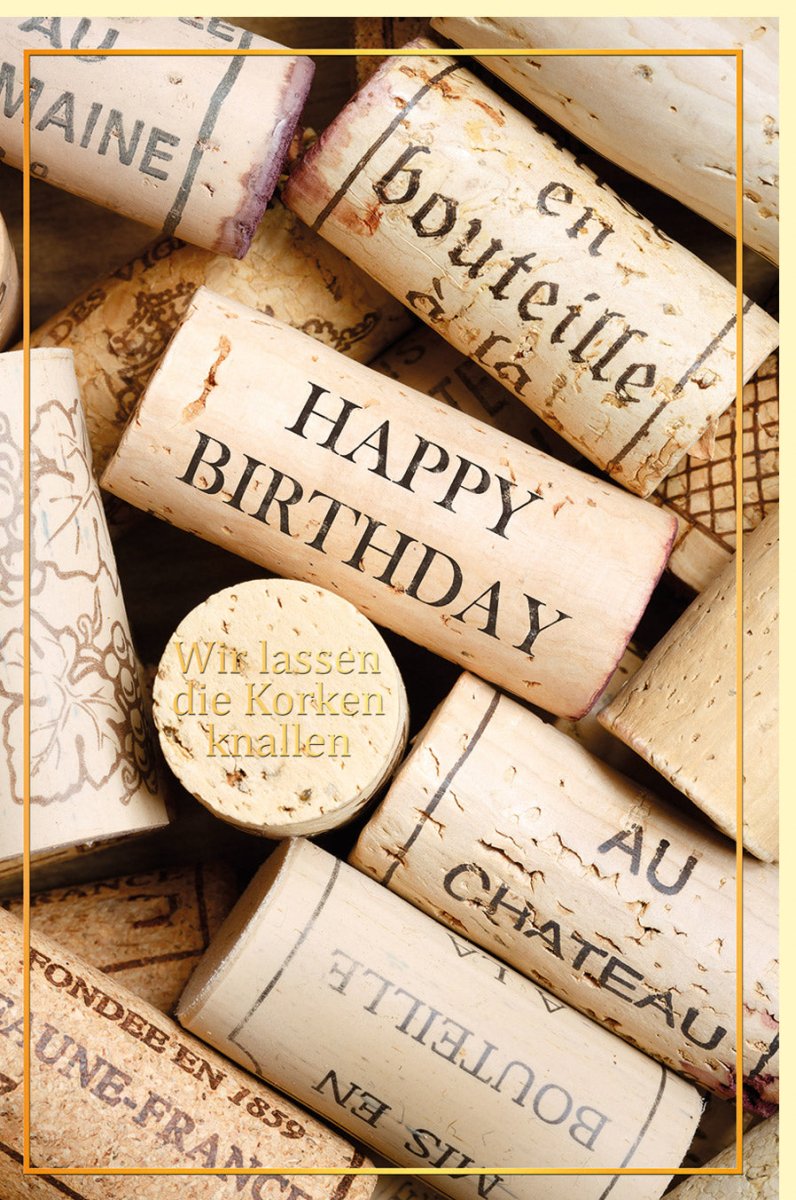 Geburtstags - & Jubiläums - Doppelkarte mit Korken - Motiv in Goldfolie – Elegante Glückwunschkarte für Weinliebhaber, Stilvolle Beige Vintage Cheers Celebration, Festliche Gratulationskarte zum Anstoßen, Luxuriöses Geschenk für Erwachsene