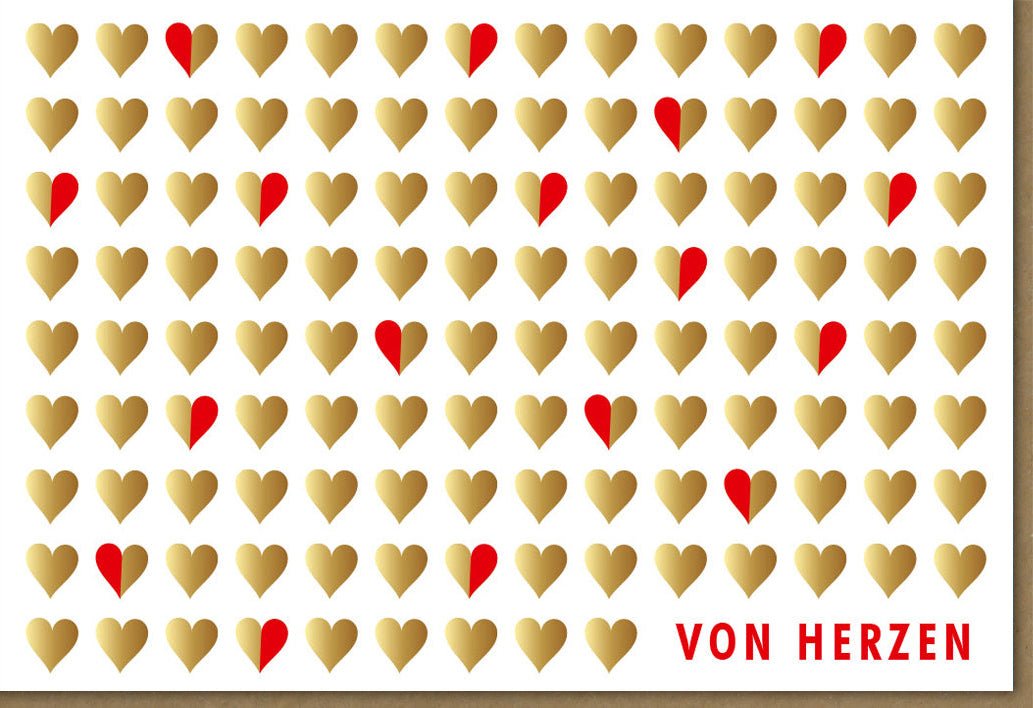 Geburtstags - & Liebe Doppelkarte - Midoro Elegante Grußkarte mit Kleinen Herzen, Stilvolles Design in Gold & Rot für Freunde, Familie, Partner - Ideal für Valentinstag, Jubiläum & Dankeschön