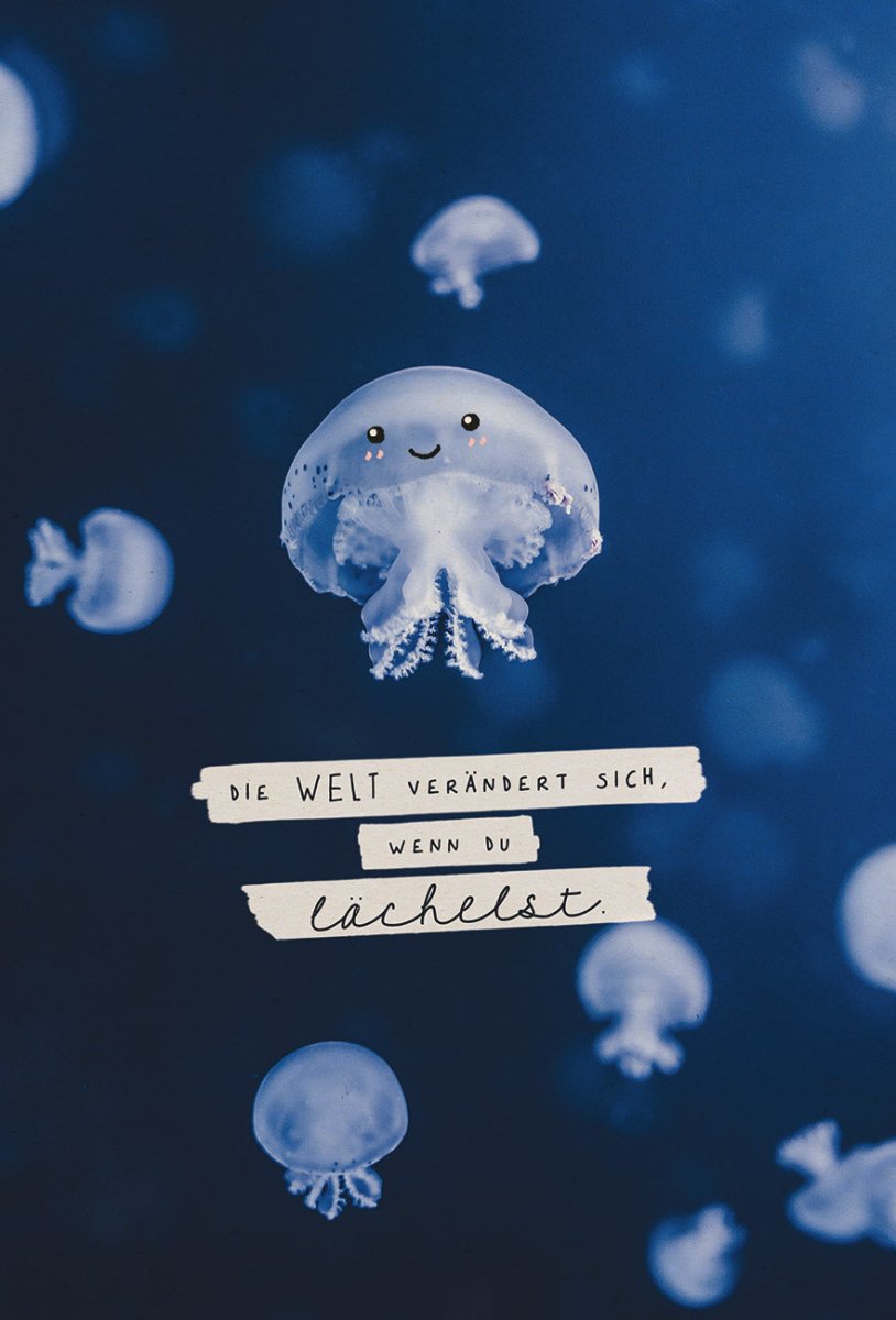 Geburtstags - Postkarte "Meereszauber" - Inspirierende Sprüche mit Quallen, umweltfreundlich auf Zuckerrohrpapier, Blau - Weiß, für Wanddeko & Motivation