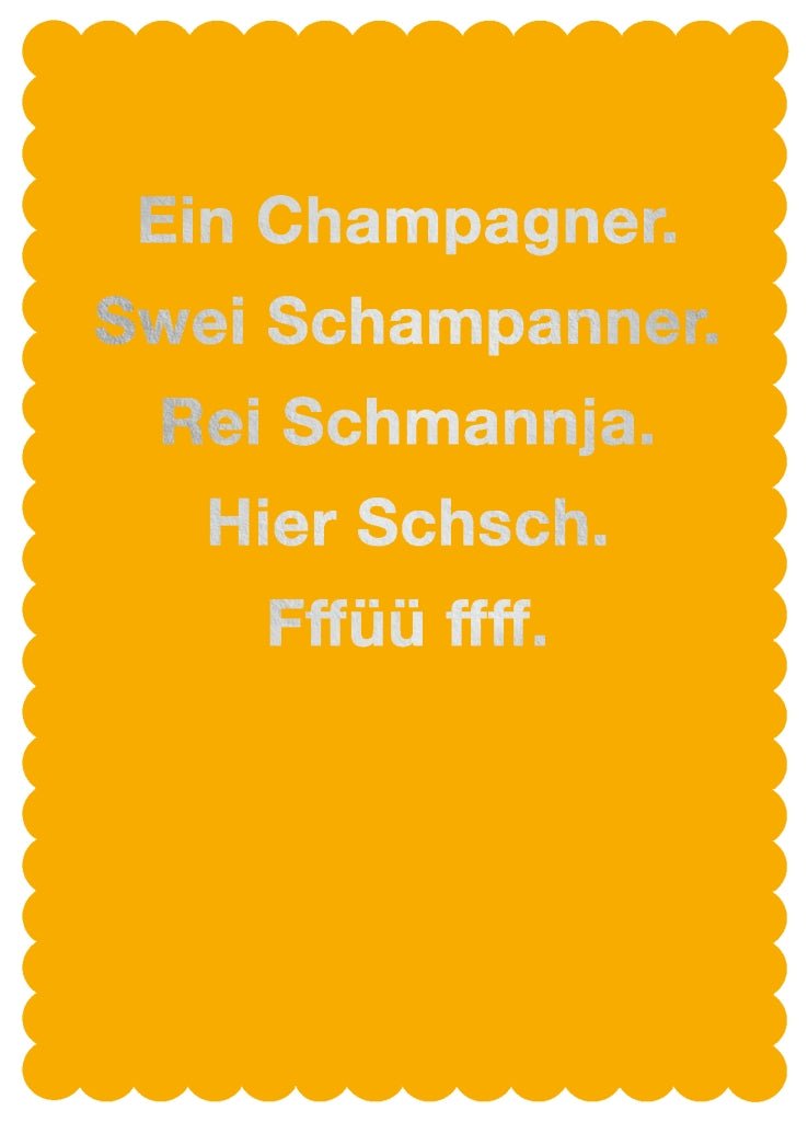 Geburtstags - Postkarte mit Champagner - Wortspiel – Witzige Gelbe Karte, Humorvoller Trinkspruch, Lustiges Geschenk für Party & Feier