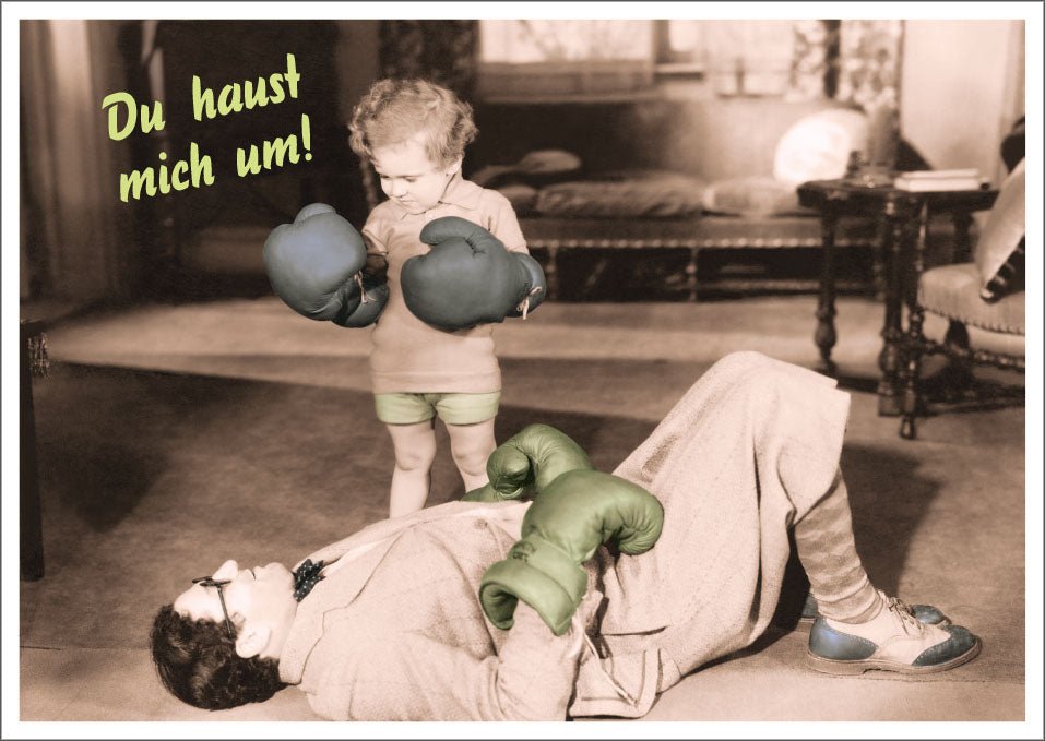 Geburtstags - Postkarte mit Spruch: Lustige Retro Boxen Kinder Karte, Witziger Humor Vintage - Stil, Spaßiges Scherz - Geschenk