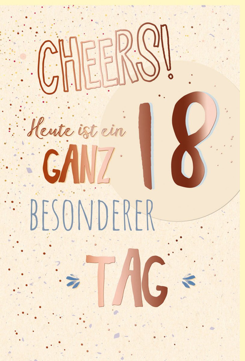 Geburtstagskarte 18. Lebensjahr: Elegante Schriftkarte mit Punkten, Zuckerrohrpapier & Roségold Metallicfolie - "Cheers" zum Besonderen Tag, Feier der Volljährigkeit & Jugendweihe, Modernes Design Geschenk mit Glückwunsch
