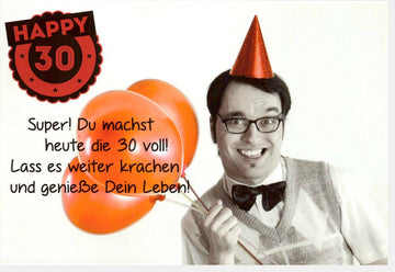 Geburtstagskarte 30. Geburtstag für Männer - Lustige Spruchkarte mit Humor, Witzige Glückwunschkarte zur Dreißigsten Feier, Party & Jubiläum, Spaßige Doppelkarte für Lebensfreude & Feierlaune