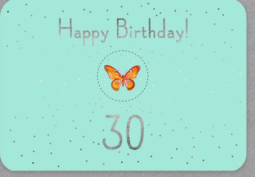 Geburtstagskarte 30. Jubiläum - Moderne Glitzer Schmetterling Design Grußkarte für den Dreißigsten mit stilvoller Party Einladung & Deko